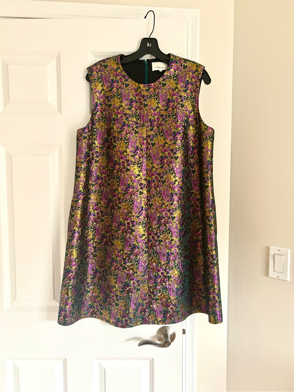 Elegant 3.1 Phillip Lim Metallic Floral Shift Dress in Purple and Gold